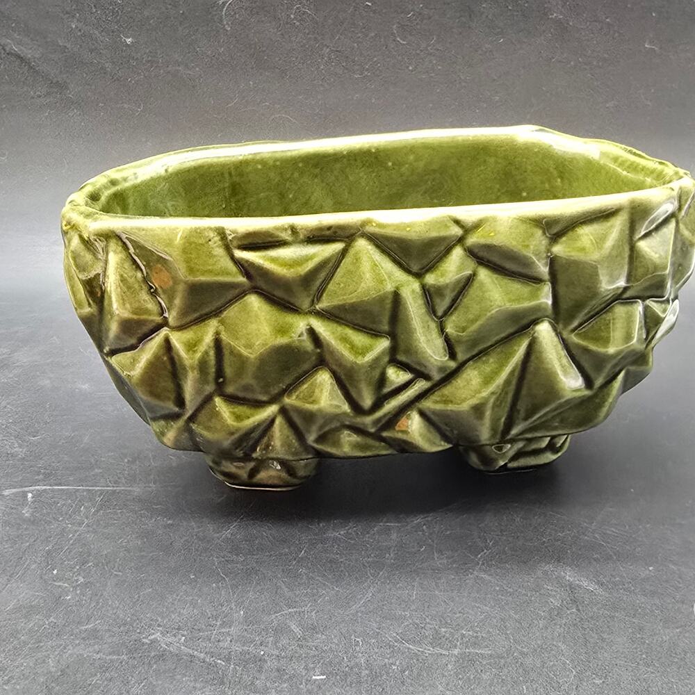 McCoy Green Pebble Geometric Rectangle Planter Vintage USA Pottery